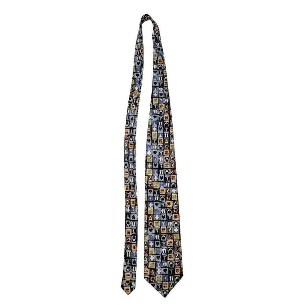 Wild Ties Mens Neck Tie Medical Symbols Instruments 100% Silk Multicolor 60